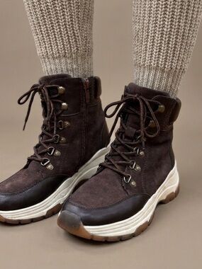 Patrizia by Spring Step Dark Brown Suede Ankle Boots Side Zip Lug Sole Women 37